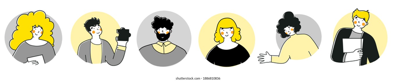Cartoon portrait people avatars social for web design. Flat vector cartoon illustration.