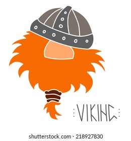 Cartoon portrait of red hair Viking, sketch illustration. Cartoon world warriors series.