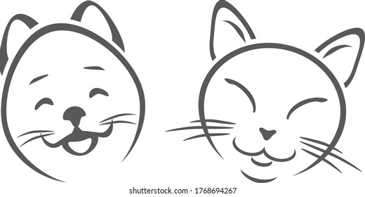 Cartoon portrait of smiling cat and dog. Vector