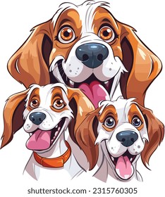 Cartoon Portrait of a smiling dog family , Tshirt Design , Vector illustration
