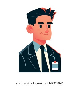 Cartoon portrait of special agent. Male security officer, flat design. 