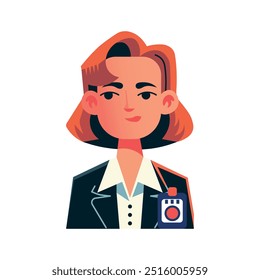 Cartoon portrait of special agents. Female police officer. 