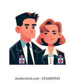 Cartoon portrait of special agents. Male and female police officers. 