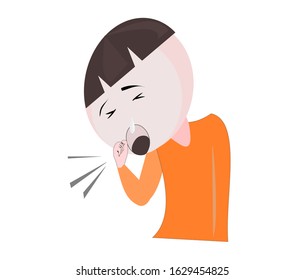 Cartoon Portrait Vector on isolate background. Man ill with a cough, runny nose.