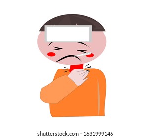 Cartoon Portrait Vector on isolate background. Man ill with Sore throat and fever