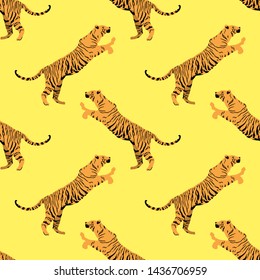 Cartoon portrait of wildcat pattern for print design. Seamless tiger pattern. Leopard wild texture. African wildlife. Cartoon vector illustration. Big cats  vector illustration
