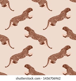 Cartoon portrait of wildcat pattern for print design. Seamless tiger pattern. Leopard wild texture. African wildlife. Cartoon vector illustration. Big cats  vector illustration