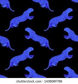 Cartoon portrait of wildcat pattern for print design. Seamless tiger pattern. Leopard wild texture. African wildlife. Cartoon vector illustration. Big cats  vector illustration