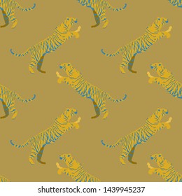 Cartoon portrait of wildcat pattern for print design. Seamless tiger pattern. Leopard wild texture. African wildlife. Cartoon vector illustration. Big cats  vector illustration