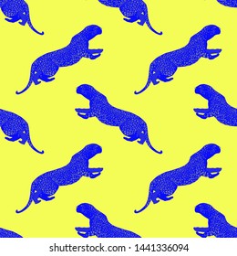 Cartoon portrait of wildcat pattern for print design. Seamless Leopard wild texture. African wildlife. Cartoon vector illustration. Big cats  vector illustration