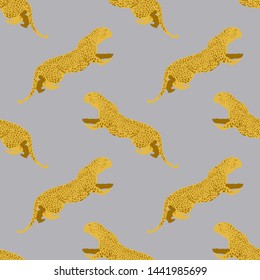 Cartoon portrait of wildcat pattern for print design. Seamless Leopard wild texture. African wildlife. Cartoon vector illustration. Big cats  vector illustration