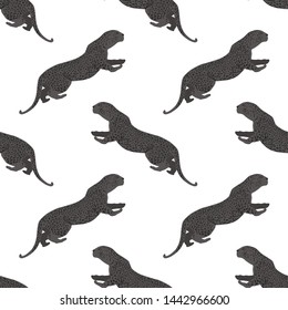 Cartoon portrait of wildcat pattern for print design. Seamless Leopard wild texture. African wildlife. Cartoon vector illustration. Big cats  vector illustration