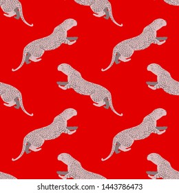 Cartoon portrait of wildcat pattern for print design. Seamless Leopard wild texture. African wildlife. Cartoon vector illustration. Big cats  vector illustration