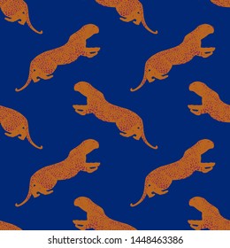 Cartoon portrait of wildcat pattern for print design. Seamless Leopard wild texture. African wildlife. Cartoon vector illustration. Big cats  vector illustration