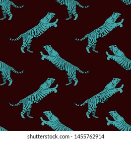 Cartoon portrait of wildcat pattern for print design. Seamless Leopard wild texture. African wildlife. Cartoon vector illustration. Big cats  vector illustration for any purposes