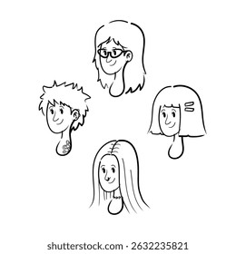 Cartoon portraits of four diverse women in outline