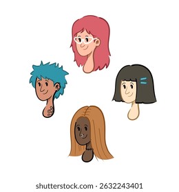 Cartoon portraits of four diverse women in colorful