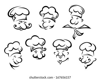 Cartoon portraits logo of  funny chefs in sketch style for restaurant design