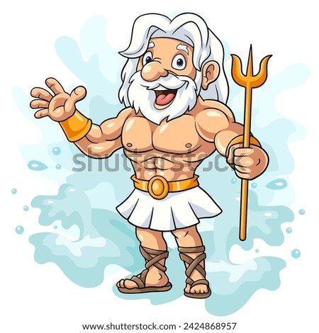 Cartoon Poseidon on white background