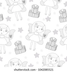 cartoon positive seamless pattern with cute girls