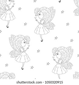 cartoon positive seamless pattern with cute girls