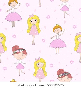 cartoon positive seamless pattern with cute girls.