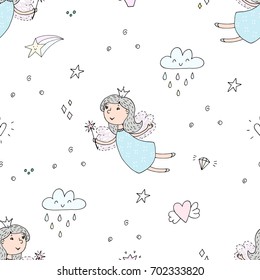 cartoon positive seamless pattern with cute Fairy