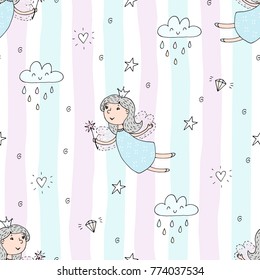 cartoon positive seamless pattern with cute Fairy