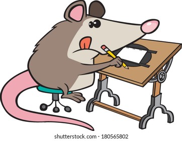 cartoon possum drawing at an art table