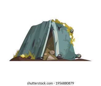 Cartoon post apocalypse icon with overturned rubbish bin on white background vector illustration