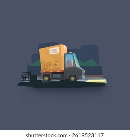 cartoon post dark truck delivering in city