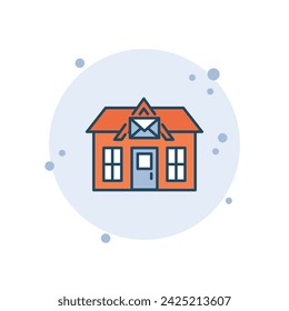 Cartoon post office icon vector illustration. Postal center on bubbles background. Letter sign concept.