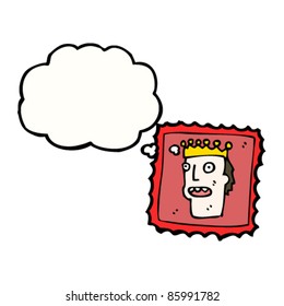 cartoon postage stamp thinking