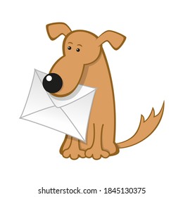 Caricatura de perro postal con sobre. Ilustración vectorial aislada en fondo blanco. Diseño para correo electrónico, correo o servicio de entrega.