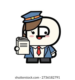Cartoon postal worker holding mail, formal attire, cute style