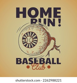 cartoon poster of baseball eye with retro style