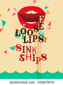 Cartoon poster with chatty mouth - Loose lips sink ships