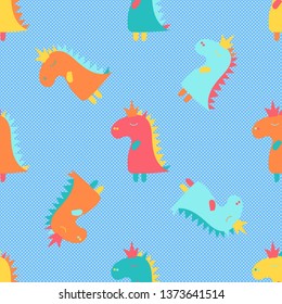 Cartoon poster with colorful cartoon baby dinosaur pattern for banner design.Decorative print.Colorful silhouette. Baby collection. Wild nature. Seamless wallpaper, fashion textile background.