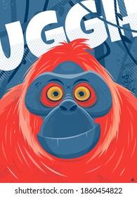 cartoon poster illustration of an orangutan ape