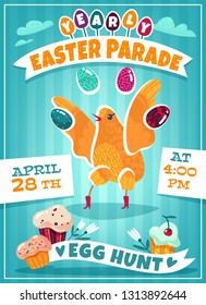 
Cartoon poster with an invitation to the Easter holiday