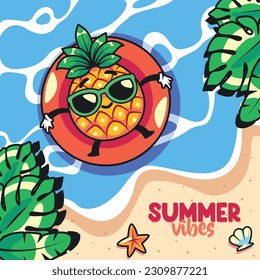 Cartoon poster pineapple relax summer illustration