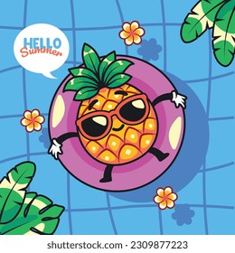 Cartoon poster pineapple relax summer illustration