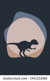 Cartoon poster with tyrannosaur. Dinosaur shadow illustration. Dino abstract print. Minimalist Dinosaur.