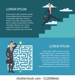 Cartoon poster vector illustration. Banners for your web design in business style. Template for your text. Business characters set.