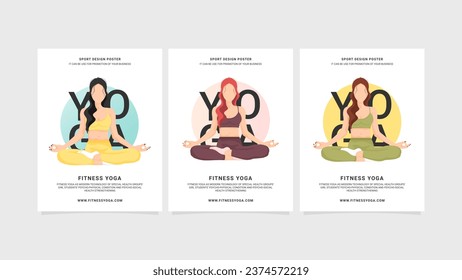 Cartoon Posters with Girl Doing Yoga in Lotus Pose. Posters are in three different colors.