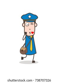 Cartoon Postman Blowing Kiss Vector