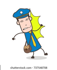 Cartoon Postman Got Hit By Wall Vector Concept