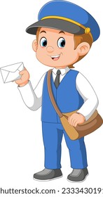 Cartoon postman holding mail and bag of illustration