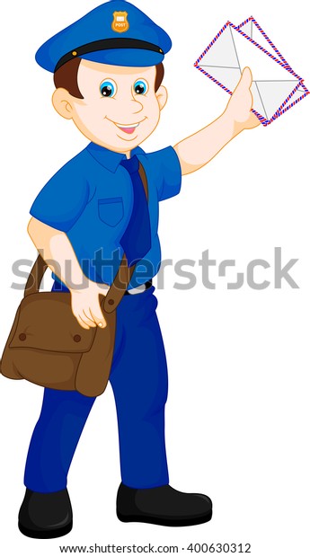 Cartoon Postman Holding Mail Bag Stock Vector (Royalty Free) 400630312