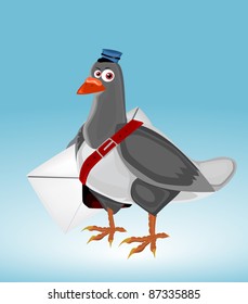 Cartoon postman pigeon with letter